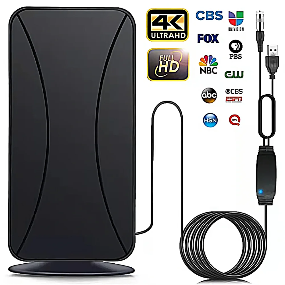 Antena de televisión digital de alta definición interior, amplificador VHF / uhf, respuesta rápida interior y ou, 50 - 80 millas