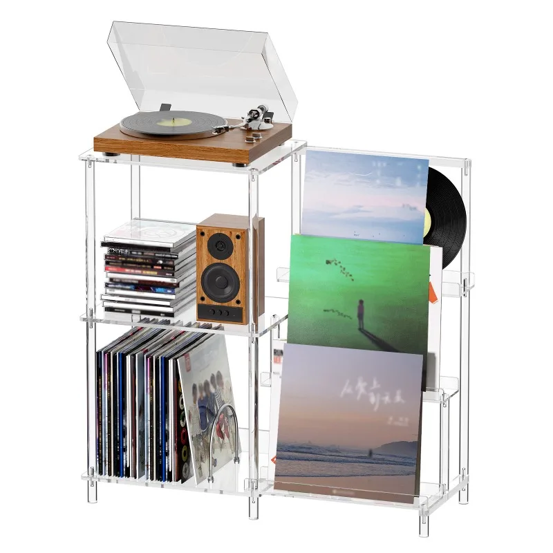 

Transparent acrylic record, player holder, memory 3-layer large capacity, shelf, baffle display stand