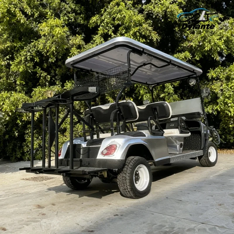جديد نادي سيارة عربة جولف كهربائية الكبار مزرعة الكهربائية أربع عجلات سيارة كهربائية مع حقيبة جولف الأشرطة وسلة على الطرق الوعرة الإطارات #5