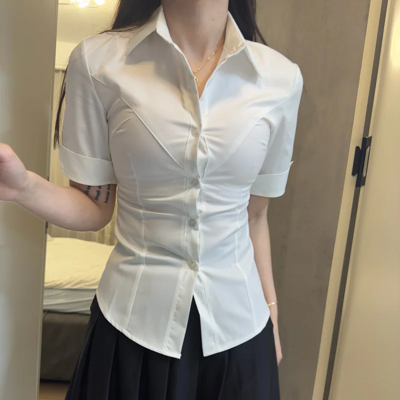 Women's Japanese Spicy Girl Sexy Collect Waist Short/Long Sleeve Thin Summer Shirt JK High School Uniform Class Students Blouse