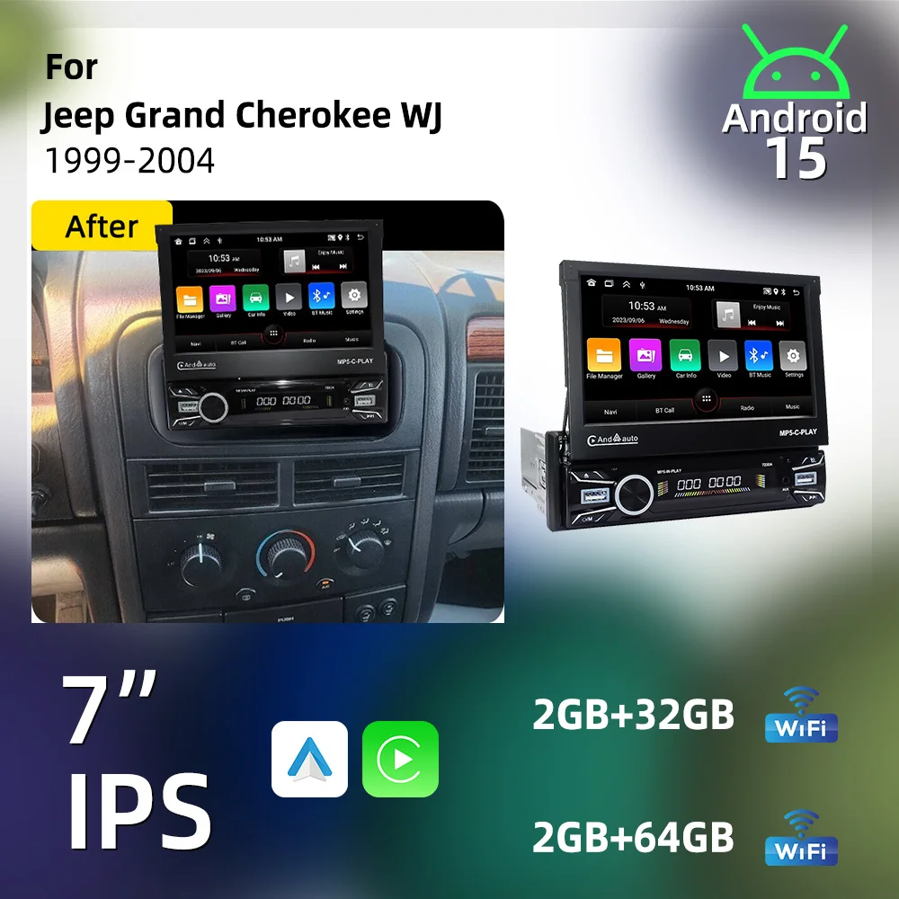 Car Radio for Jeep Grand Cherokee WJ 1999-2004 Multimedia Android 1Din Screen 7