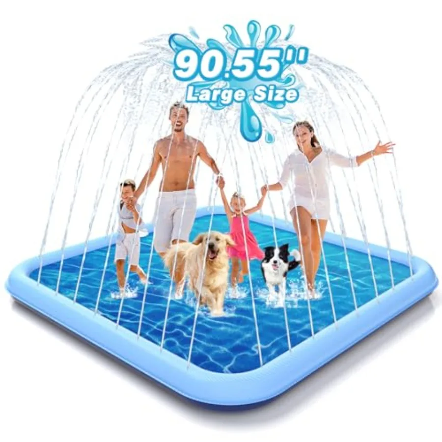 

Extra Large 127 x 90.5 Splash Pad Water Play Mat for Dogs Thick Wading Pool Summer Outdoor Fountain Toy in Blue Fun Backyard Wa