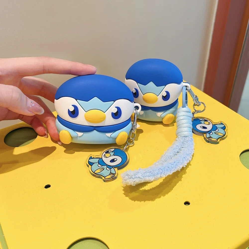 3D Cute Pocket Monsters Pokemon Piplup Earphone Case For Airpods 4 2 3 Pro 3 2 Wireless Bluetooth Headset Protective Cover