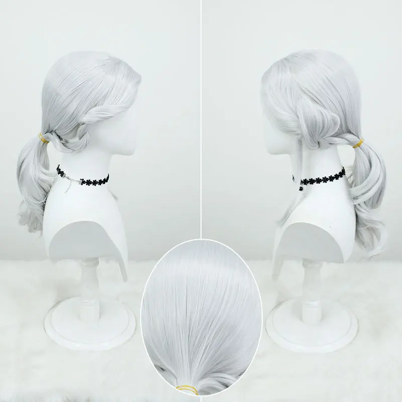 لعبة الهوية الخامس شعر مستعار تأثيري الشعر الاصطناعية مصور جوزيف شعر مستعار ذيل حصان فضي أبيض تأثيري الباروكات #2