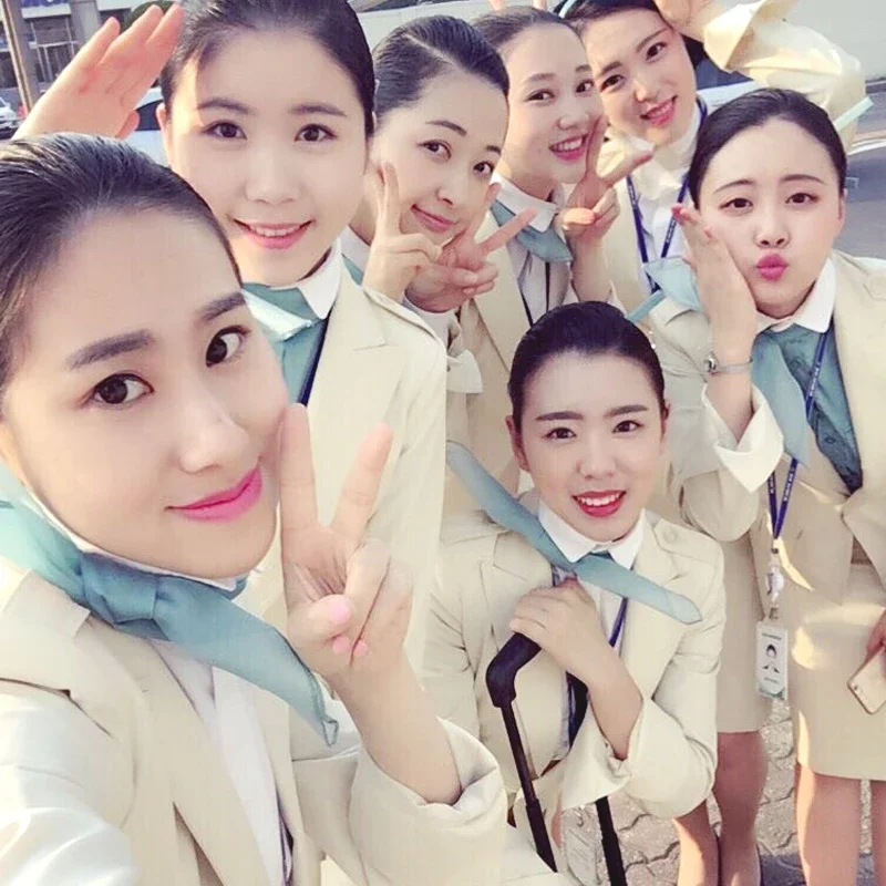 Falda de uniforme de azafata de aviación para mujer, camisa de manga corta, azul brillante, ropa de trabajo para Asistente de vuelo, Corea del Sur