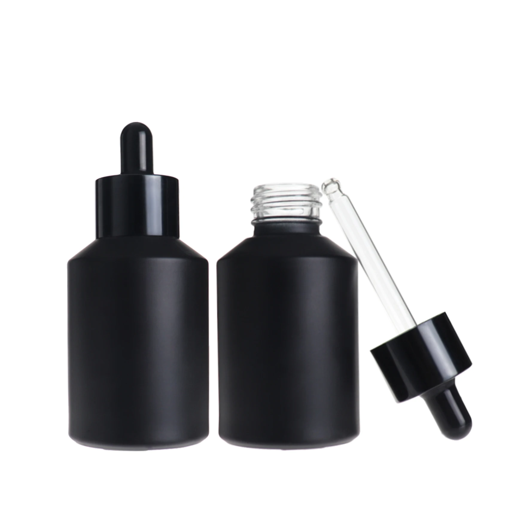 

Wholesale flat shoulder frosted black dropper glass empty essential oil bottle 15ml 30ml 60ml black matte