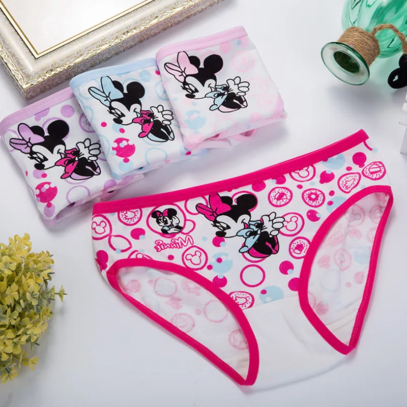 1/4pcs Disney Anime Minnie Mouse Girl Underwear Kawaii Mickey Minnie Children Underpants Cartoon Princess Shorts Kids Gifts