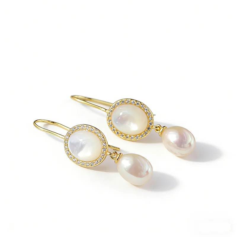 

Серьги из стерлингового серебра 925 пробы с инкрустацией натуральным пресноводным жемчугом, простые универсальные серьги с инкрустацией из белой ракушки 18 карат, ювелирные изделия