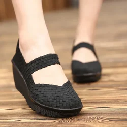 Wedge Platform Weave Sandals Fashion Peep Toe Comforty Breathable Mom Shoes Female Casual Thick Bottom Sandalias Mujer 2024