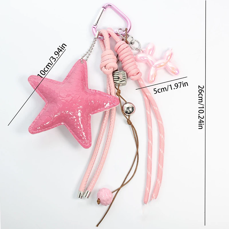 Porte-clés étoile de mer à la mode, ballon mignon, chien, breloque en cuir pour femmes, sac maximaliste, ornements, accessoires, corde tressée
