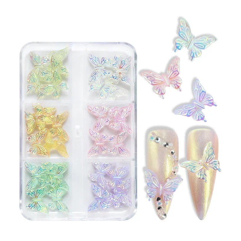 Iridescente Glitter Butterfly Nail Art Charms, Aurora Borboleta Nails Decoração, Jóias Nail Supplies para Profissionais, 30pcs