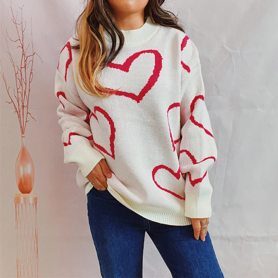 Fall Winter Thick Warm Maternity Clothes Love Heart Sweater Shirt Loose Casual Female Women Knitted Sweater Pullover Top Outwear