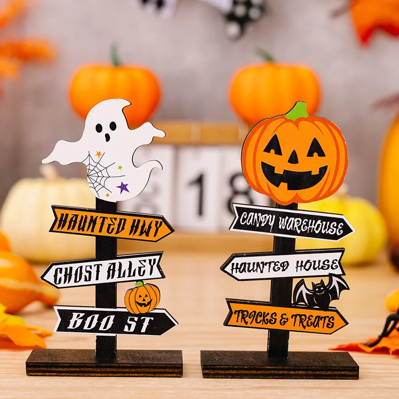 Halloween Wooden Ornament Cute Pumpkin Ghost Mini Guide Card Ornament for Desk Decor Halloween Decoration 2024