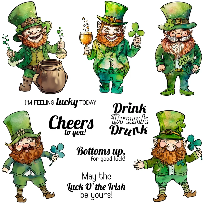 

ST. Patrick's Day Clover Elf Man Cutting Dies Clear Stamp DIY Scrapbooking Metal Dies Silicone Stamps For Cards Album