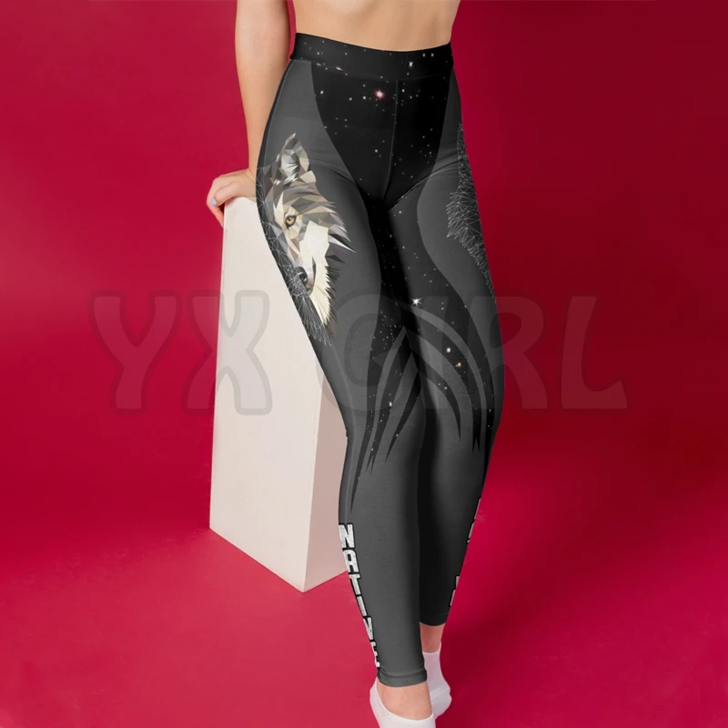 YX GIRL damskie dla dziewczynki Native Wolf 3D legginsy z nadrukiem Sexy elastyczne kobiece obcisłe legginsy gotyckie legginsy jogi