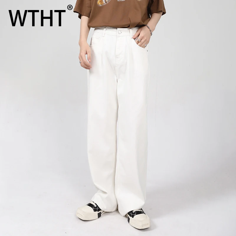 

WTHT Fashion New Men's Solid Color Loose Casual Denim Pants Trendy High-waisted Straight Wide Leg Jeans Male Summer 2A0377