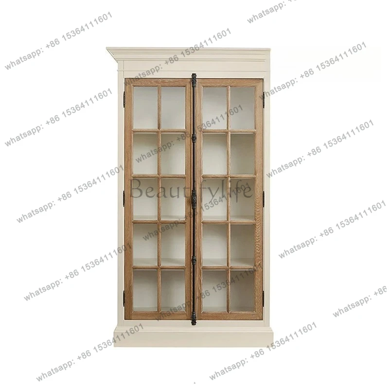 

Solid wood floor-to-ceiling bookcase, glass door, dust-proof locker, contrasting color, integrated bookcase against the wall
