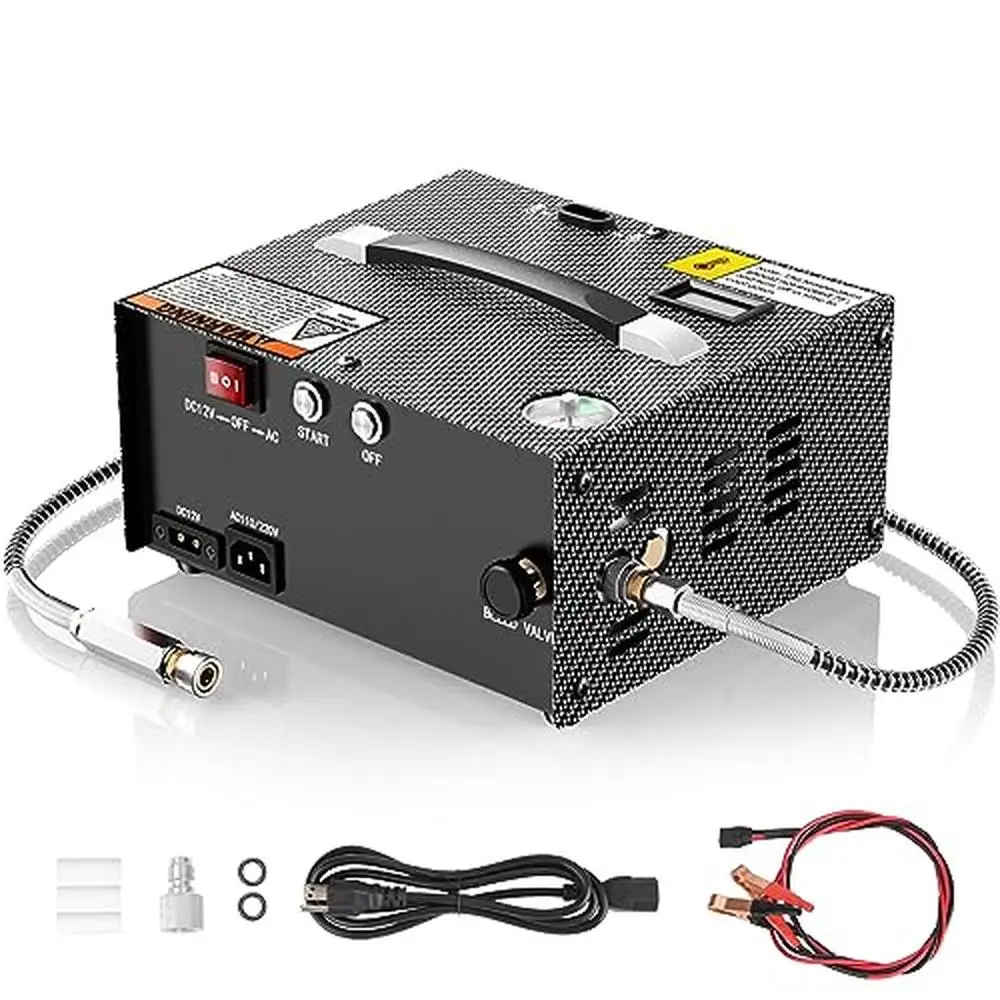 Electric PCP Air Compressor with Built-in Power Adapter Auto Stop Oil-Free 4500Psi/30Mpa 110V/220V/12V Powered Real-time