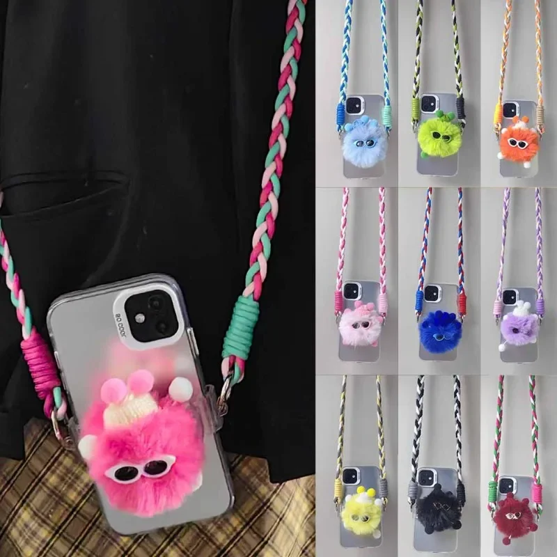 Mobile Phone Back Clip Cute Plush Briquette Cartoon Mobile Phone Lanyard Woven Phone Rope Strap Pendant Mobile Phone Anti-lost