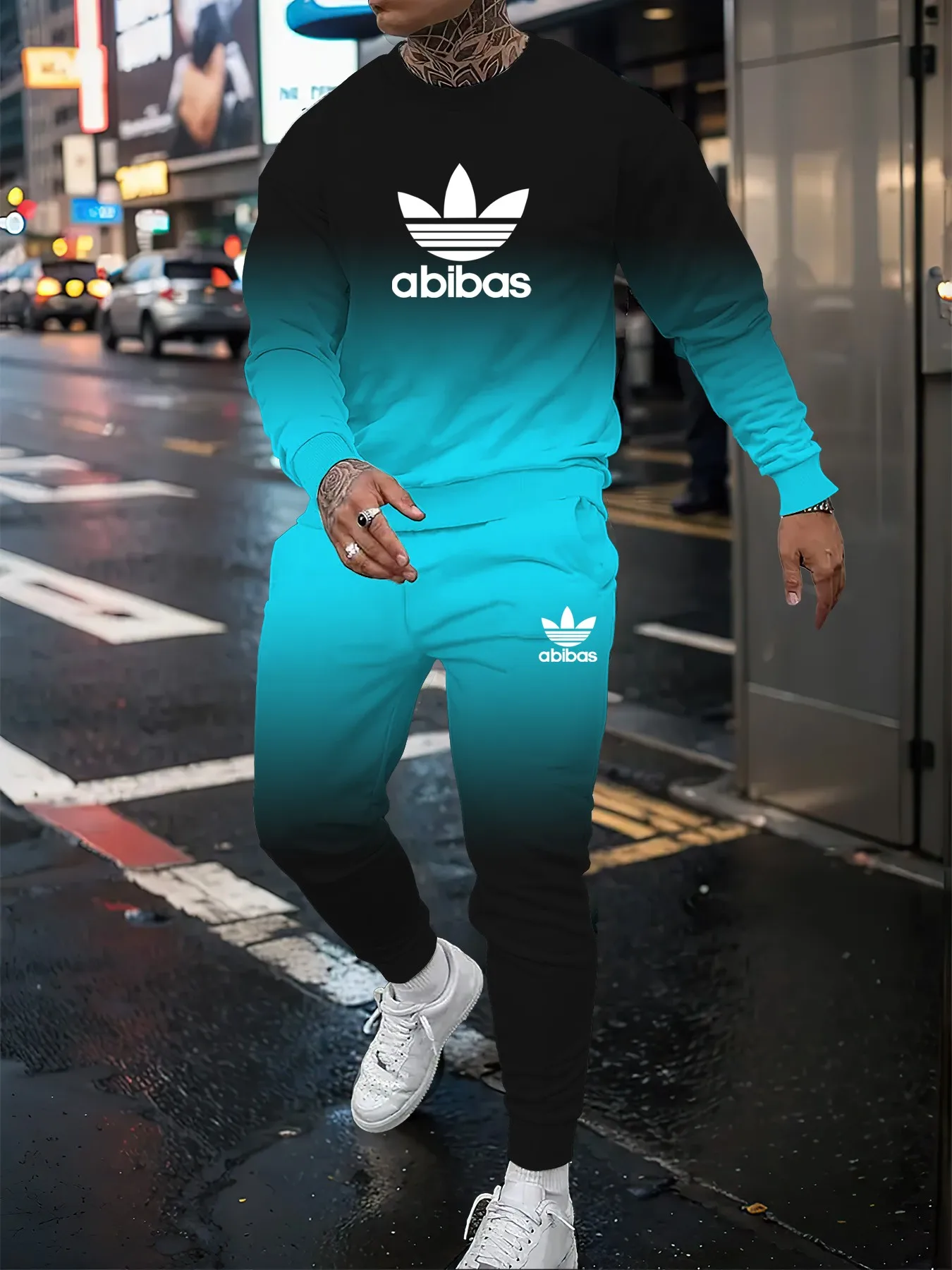 Autumn and winter fashionable men's long sleeved pants set, fashionable youth leisure sports set, lightweight and warm long slee