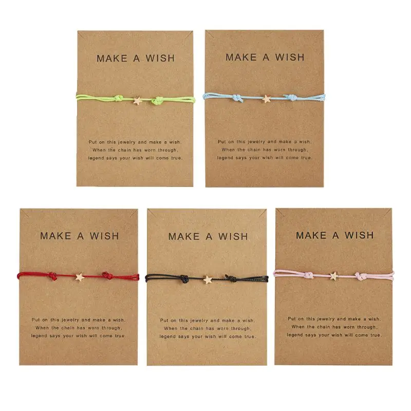 R2LE Multi-color Kabbalah Braided Bracelet Good Luck for Wish Card Star Charm Bracelet Adjustable Wax Rope Bracelet for Frien