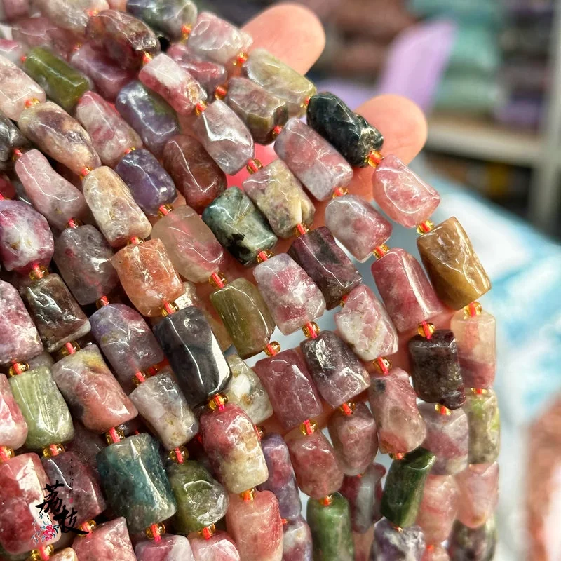 10-15mm Natural  Brazilian Mix Color Redtourmaline Column Shape Gems Genuine Raw Mineral Stone Loose Beads 15