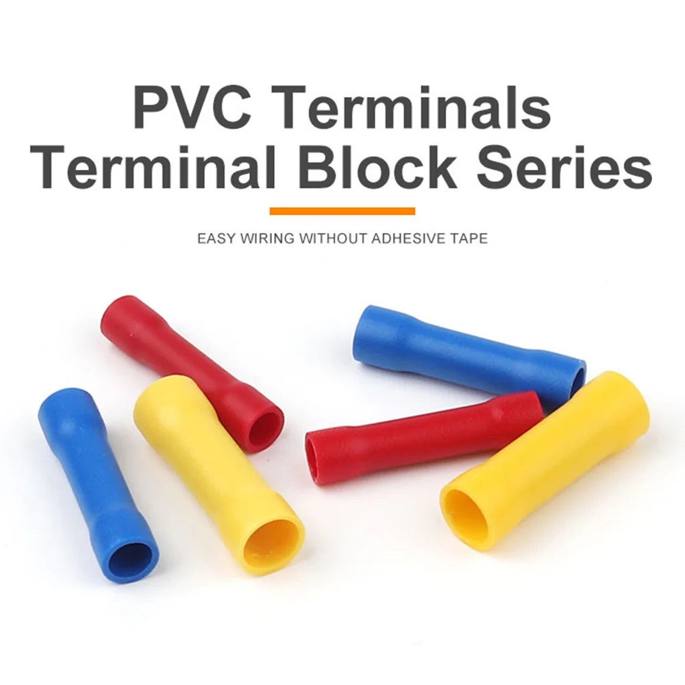 50PCS 절연 단자 버트 커넥터 크림프 스트레이트 퀵 콜드 프레스 전기 와이어 케이블 커넥터 빨간색/파란색/노란색