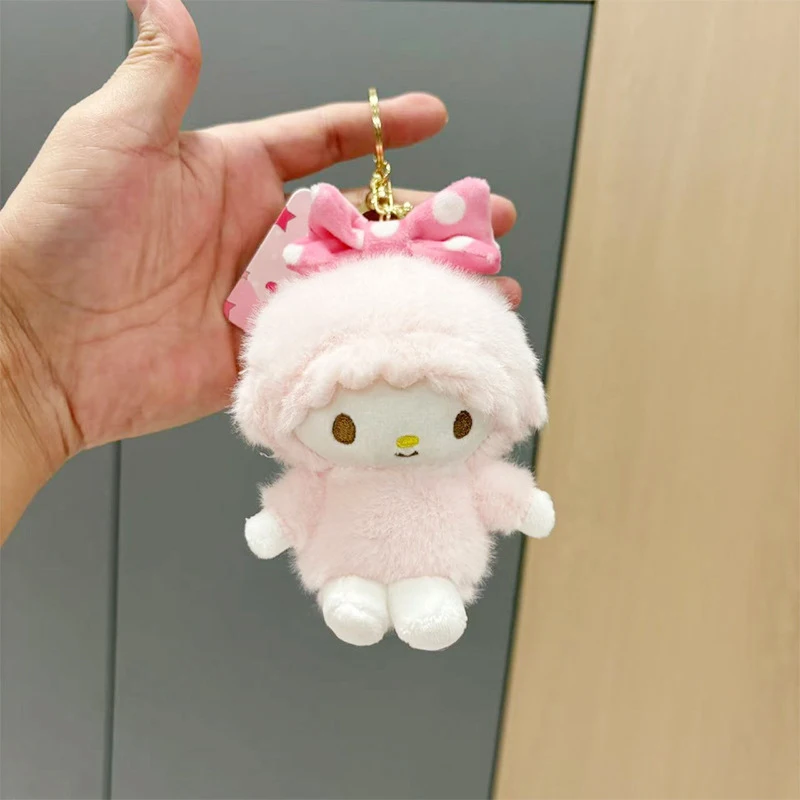 Sanrios lindo Piano llavero de felpa Anime esponjoso relleno Animal encanto colgante muñeca llavero para mochila bolso decoración regalo