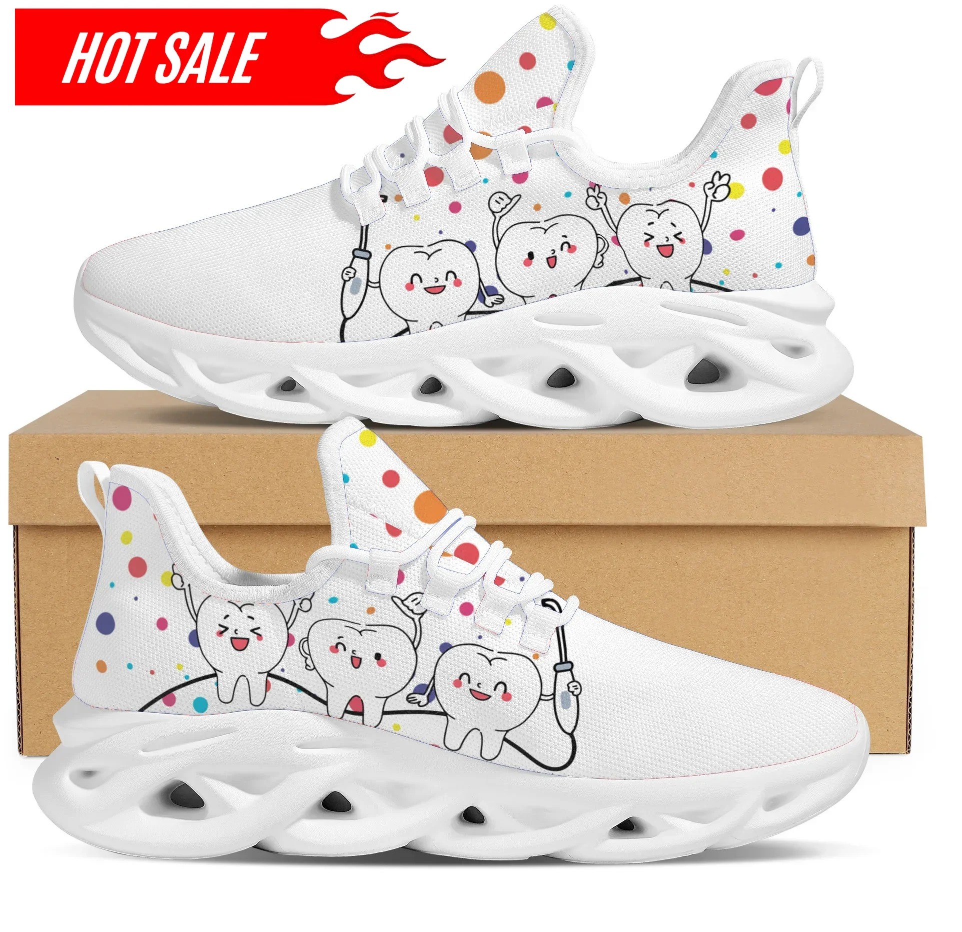 

New Trend Women Flats Cartoon Dentist Tooth Pattern Casual Shoes Breathable Mesh Female Sneakers Zapatos Mujer 2025