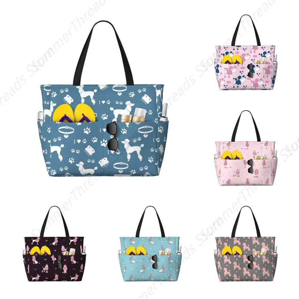 

Большие пляжные сумки, водонепроницаемые, пескозащитные, милые пляжные сумки-тоут для женщин с пуделем, собакой, щенком, на молнии