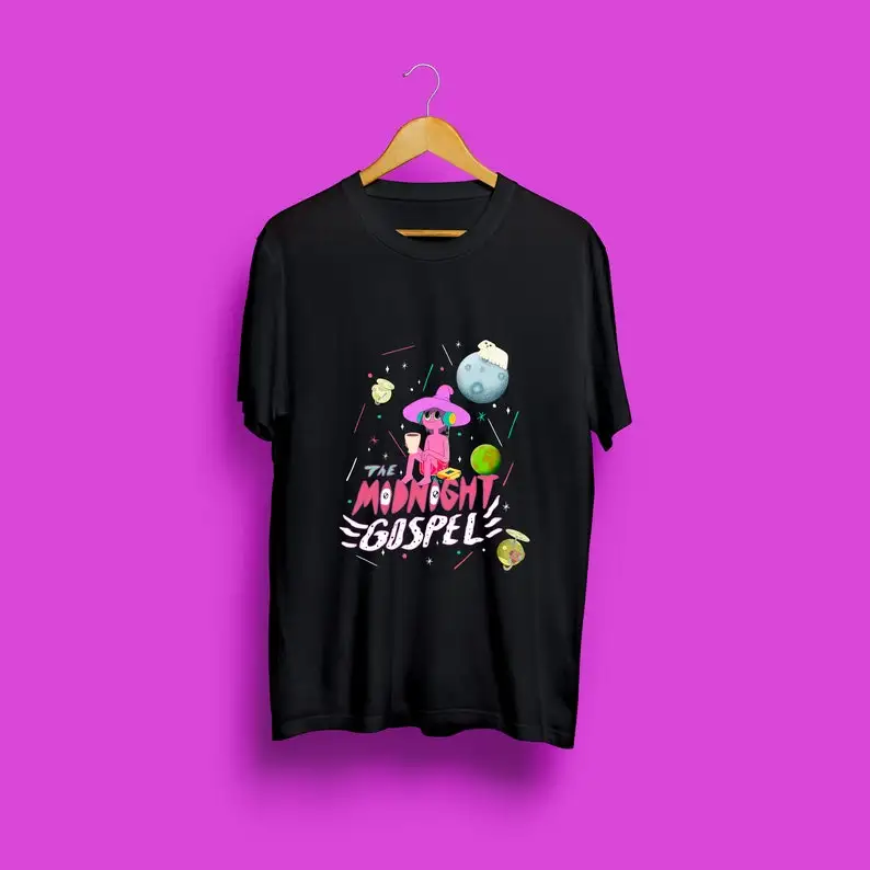 T-shirt from the bizarre and psychedelic series “The Midnight Gospel” with a beautiful and very original design.