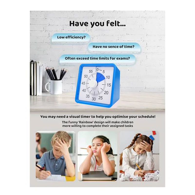 T04C-60 Minute Visual Timepiece For Kids, Visual Countdown Timepiece For Kitchen Pomodoro Timepiece With Silent Operation