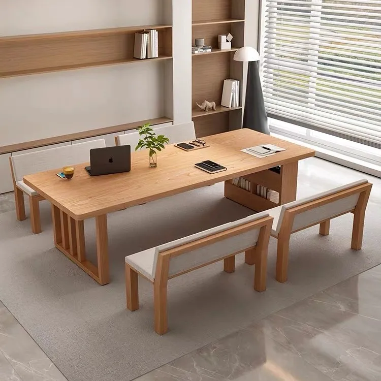 Simple solid wood dining table office strips