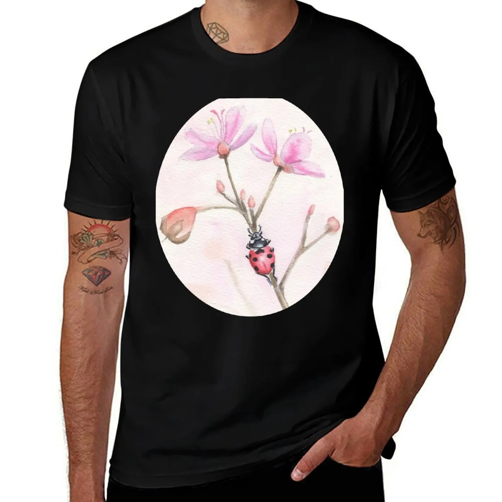 

Ladybug on pink blossoms T-Shirt Work Utility Short Sleeve Shirt