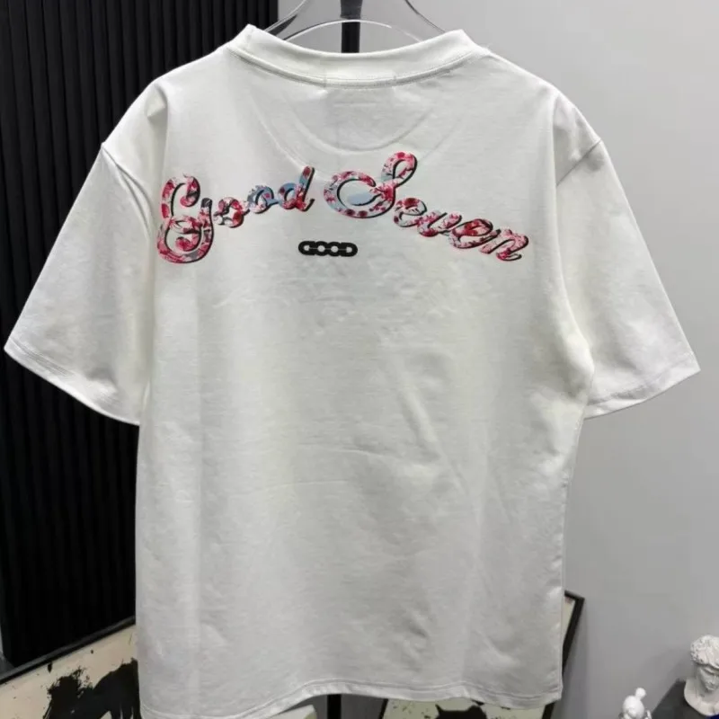 Embroidered Peach Blossoms Good Luck Club Breathable Cotton Round Neck Short Sleeve GOODBRAND Tshirts Summer Men Women Top Tees