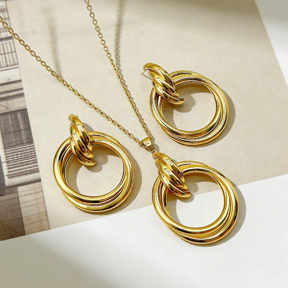 

African Women's Necklace Earrings Jewelry Classic Large Necklace Earrings Set for Ladies Luxury Gold Color Jewelry Set for Daily