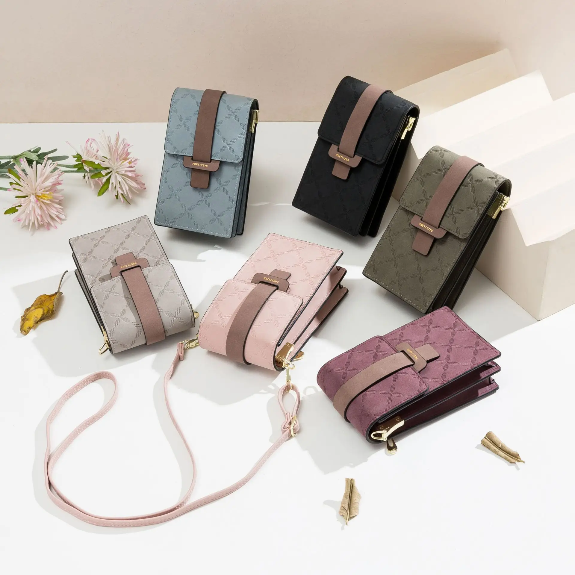 2026 Brand New Mobile Phone Bag Wallet PU Leather Plaid Buckle Vertical Large Capacity Detachable Single Shoulder Bag