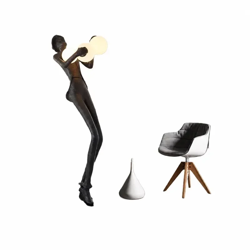 Abstract Humanoid Statue Holding Ball Art Ornament Decorative Floor Lamp for Living Room Hotel Mall Office Home Decoration