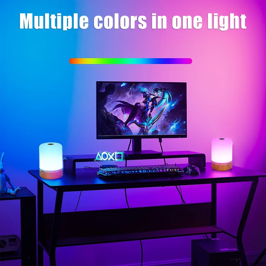 Portátil LED Touch Light com Controle do Sensor, USB Alimentado, Mudança de Cor, Lâmpada Atmosfera, Cabeceira, Quarto, Sala