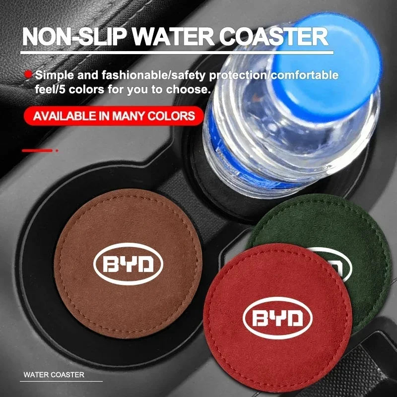 

2Pcs Suede Leather Anti-Slip Car Cup Holder Coasters for BYD Atto 3 Seal Dolphin Sealion 6 Yuan Plus Seal U Frigate 07 Tang EV