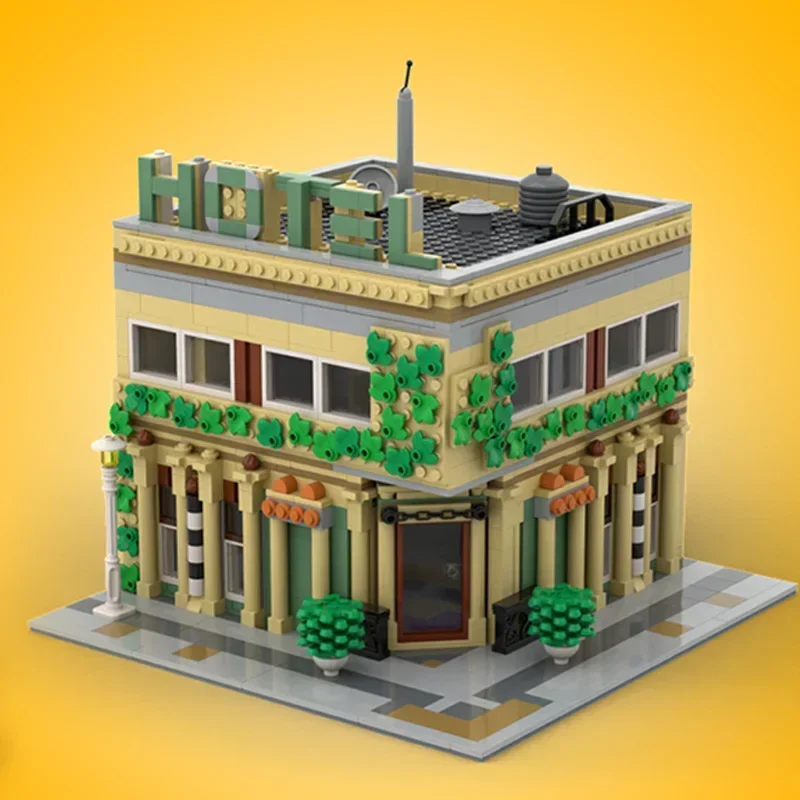 Moc Building Block Modello Angolo Hotel Tecnologia di costruzione alternativa Mattoni Assemblaggio fai-da-te Giocattolo modulare per la costruzione di ville Street View
