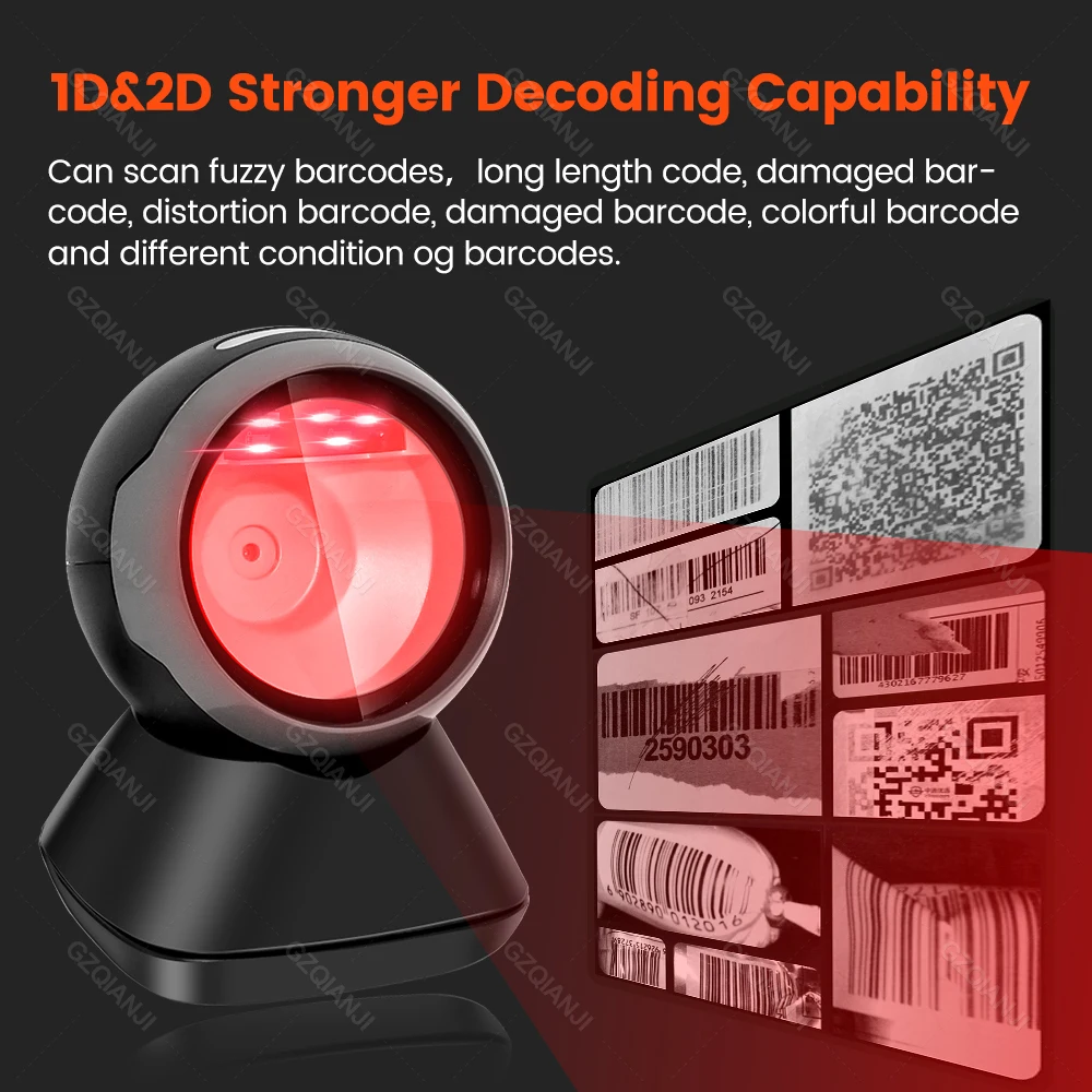 New Desktop 1D 2D Barcode Scanner USB Comprehensive High Speed Automatic Sensing Data Supermarket Platform Android PC Connection