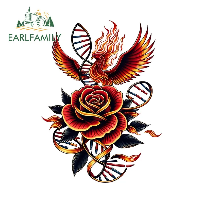 EARLFAMILY Phoenix and Rose Car Stickers Campervan Skateboard Air Conditioner Vehicle JDM Decals Amusing Waterproof Decoration