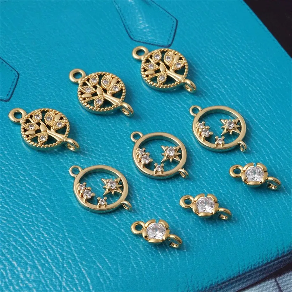 

Copper Plated 18k Gold Set with Zircon Double Hanging Connection Hollowed-out Circular Tree Diy Stud Earrings Jewelry Accessorie