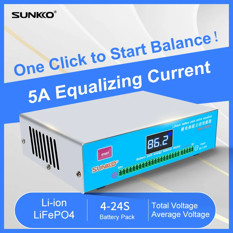 SUNKKO 524D 5A Penyeimbang Baterai Profesional untuk Paket Lithium dengan Indikator Status LED