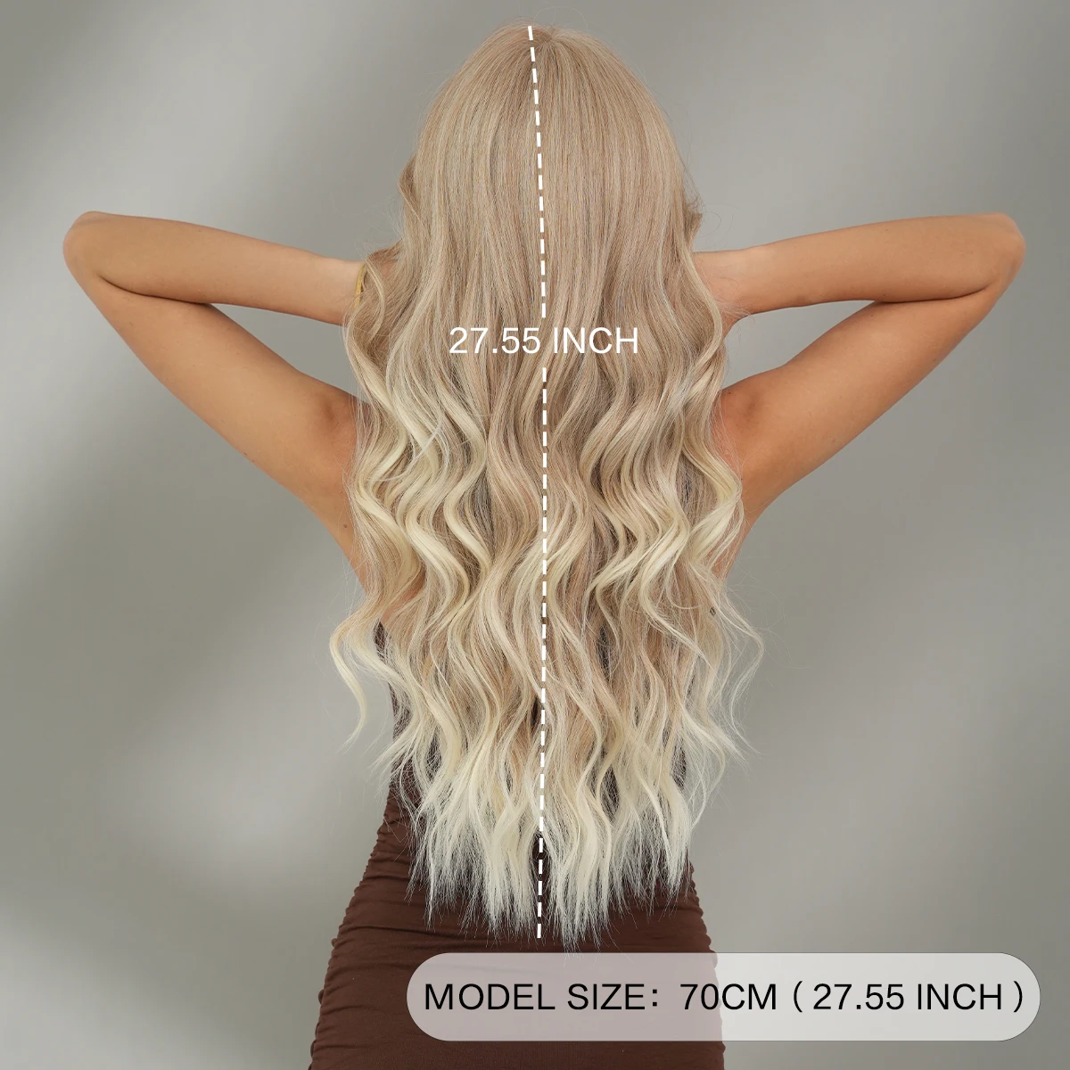 PARK YUN Synthetic Long Loose Wavy Light Brown Wigs Gradient Beige For Woman Daily Party High Density Layered With Bangs