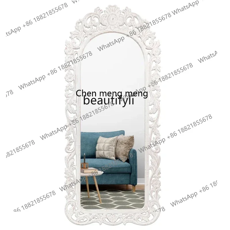 

zx1French light luxury carved living room entrance decorative mirror American retro wall-mounted full-length mirror