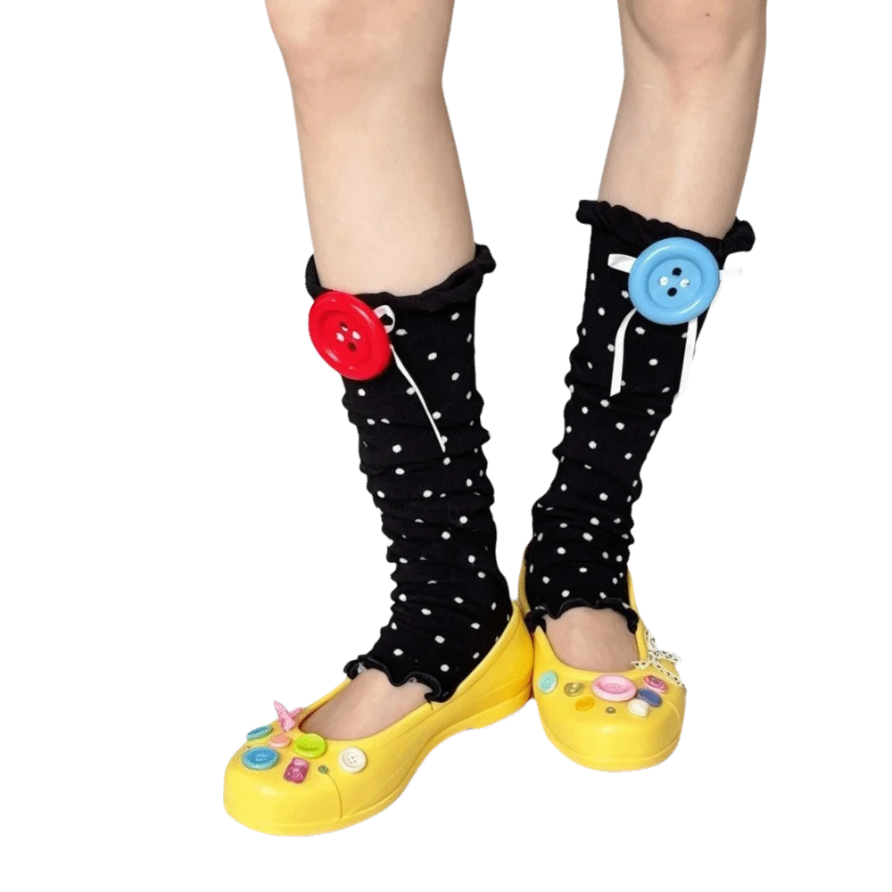 Cute Polka Dot Calf Socks Cotton Breathable Color Button Socks Stretchy Polka Dot Socks Daily Wear