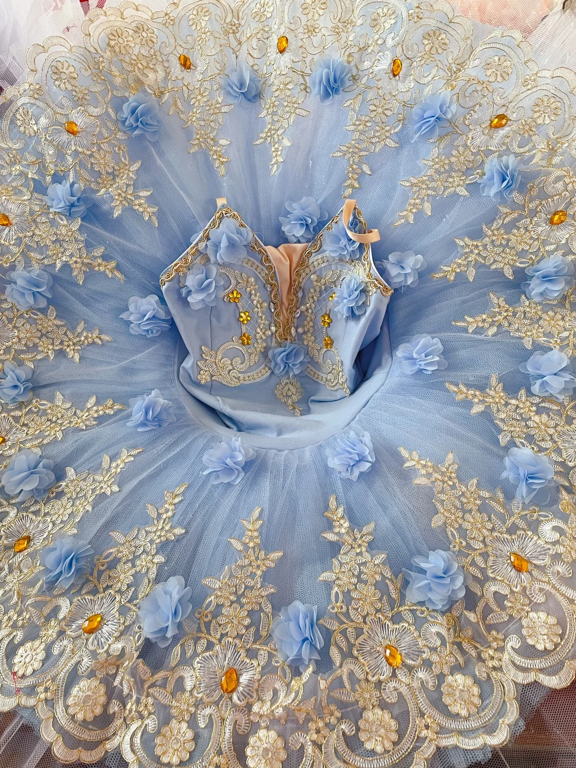 Tutu de Ballet Professionnel Bleu Clair, Robe Plissée en Dentelle pour Fille Adulte