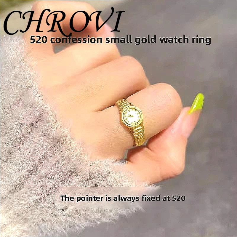 Hot Sale 925 Sterling Silver New Small Gold Watch Ring 520 Confession Gift Valentine's Day Gift Open Couple Fashion Ring